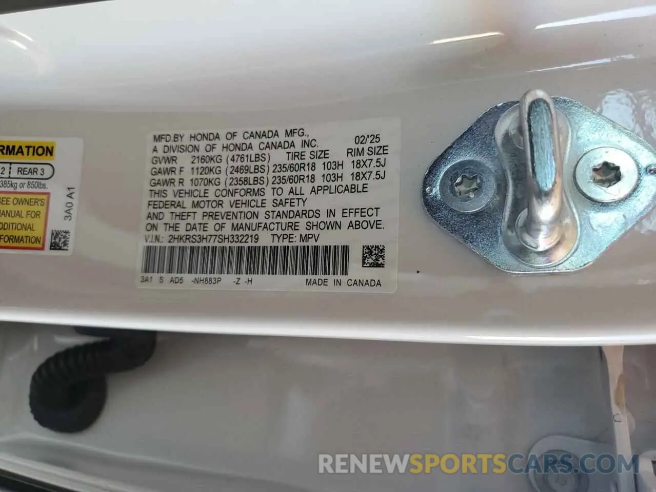 13 fotografías del automóvil dañado 2HKRS3H77SH332219 HONDA CRV 2025