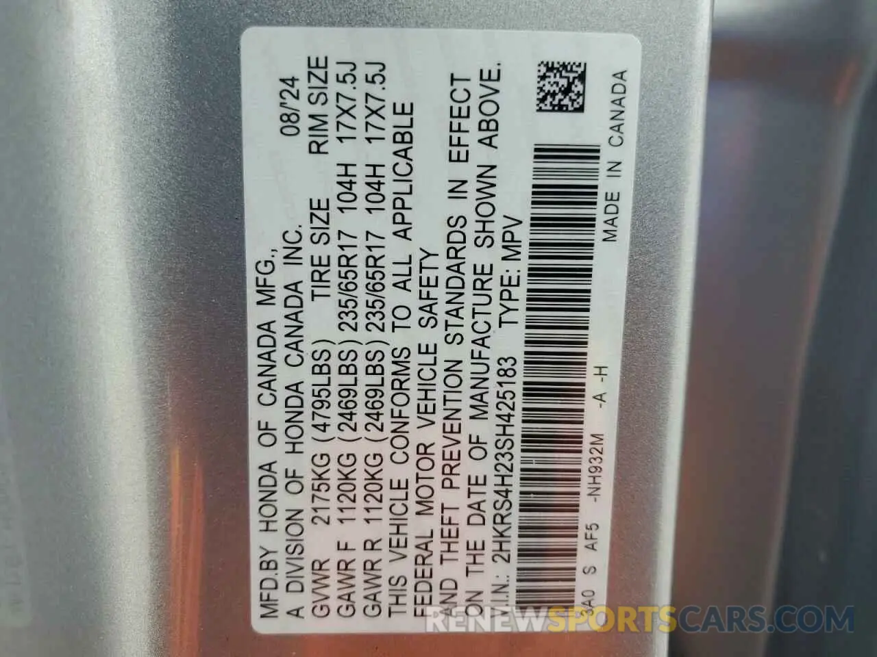 14 fotografías del automóvil dañado 2HKRS4H23SH425183 HONDA CRV 2025