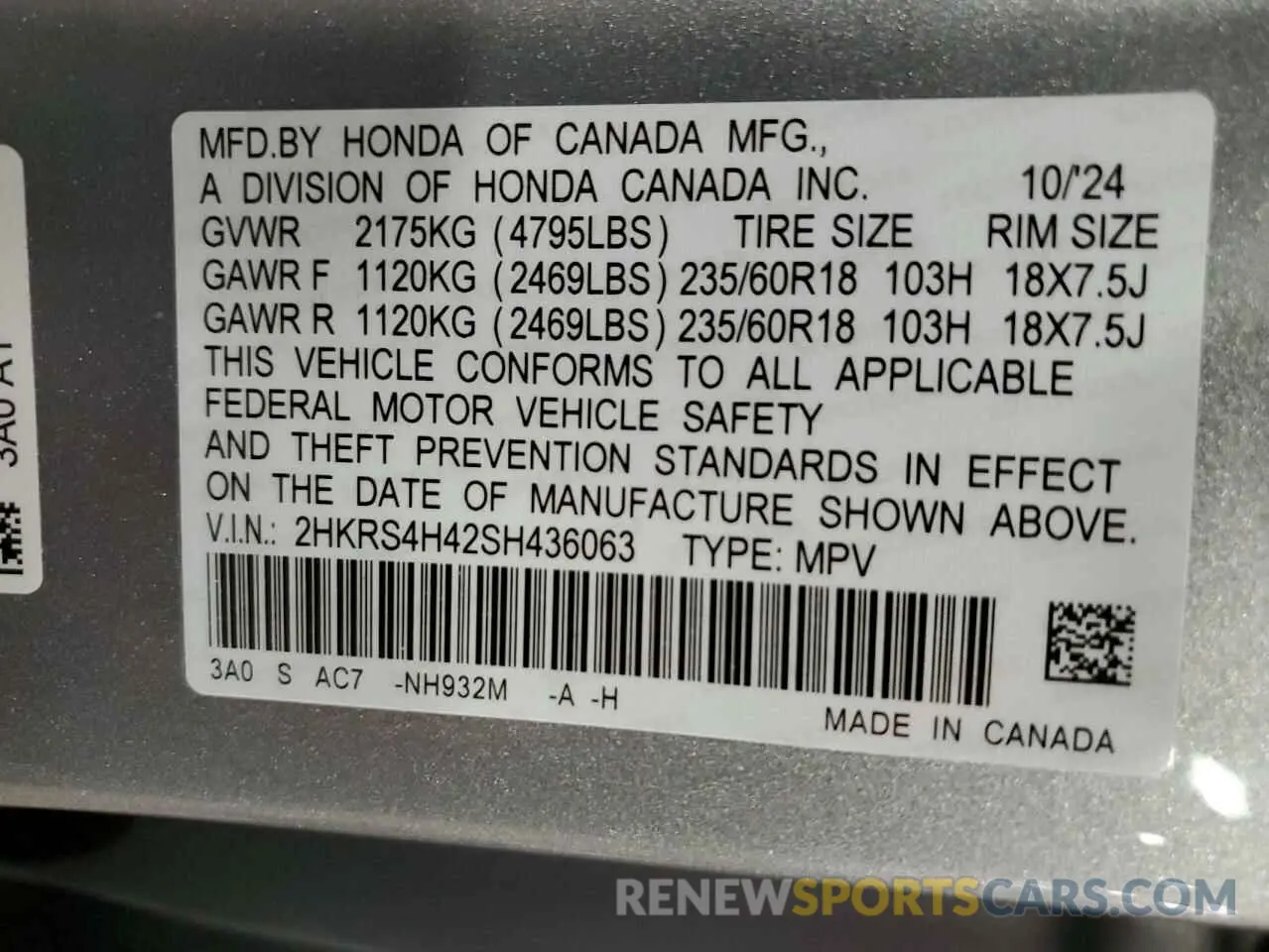 14 fotografías del automóvil dañado 2HKRS4H42SH436063 HONDA CRV 2025