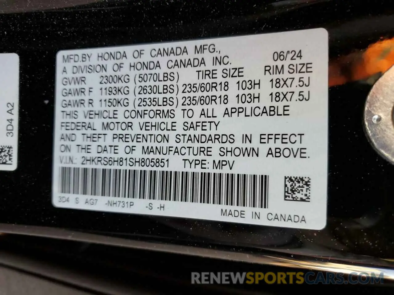 15 fotografías del automóvil dañado 2HKRS6H81SH805851 HONDA CRV 2025