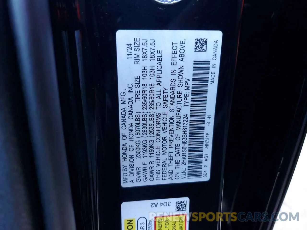 13 fotografías del automóvil dañado 2HKRS6H83SH813224 HONDA CRV 2025