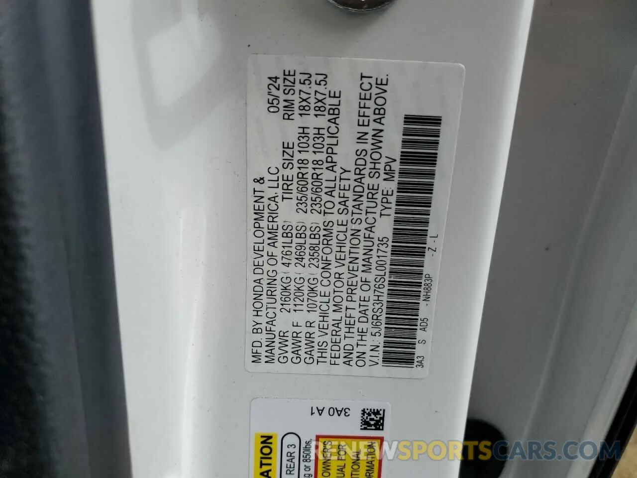 13 fotografías del automóvil dañado 5J6RS3H76SL001735 HONDA CRV 2025