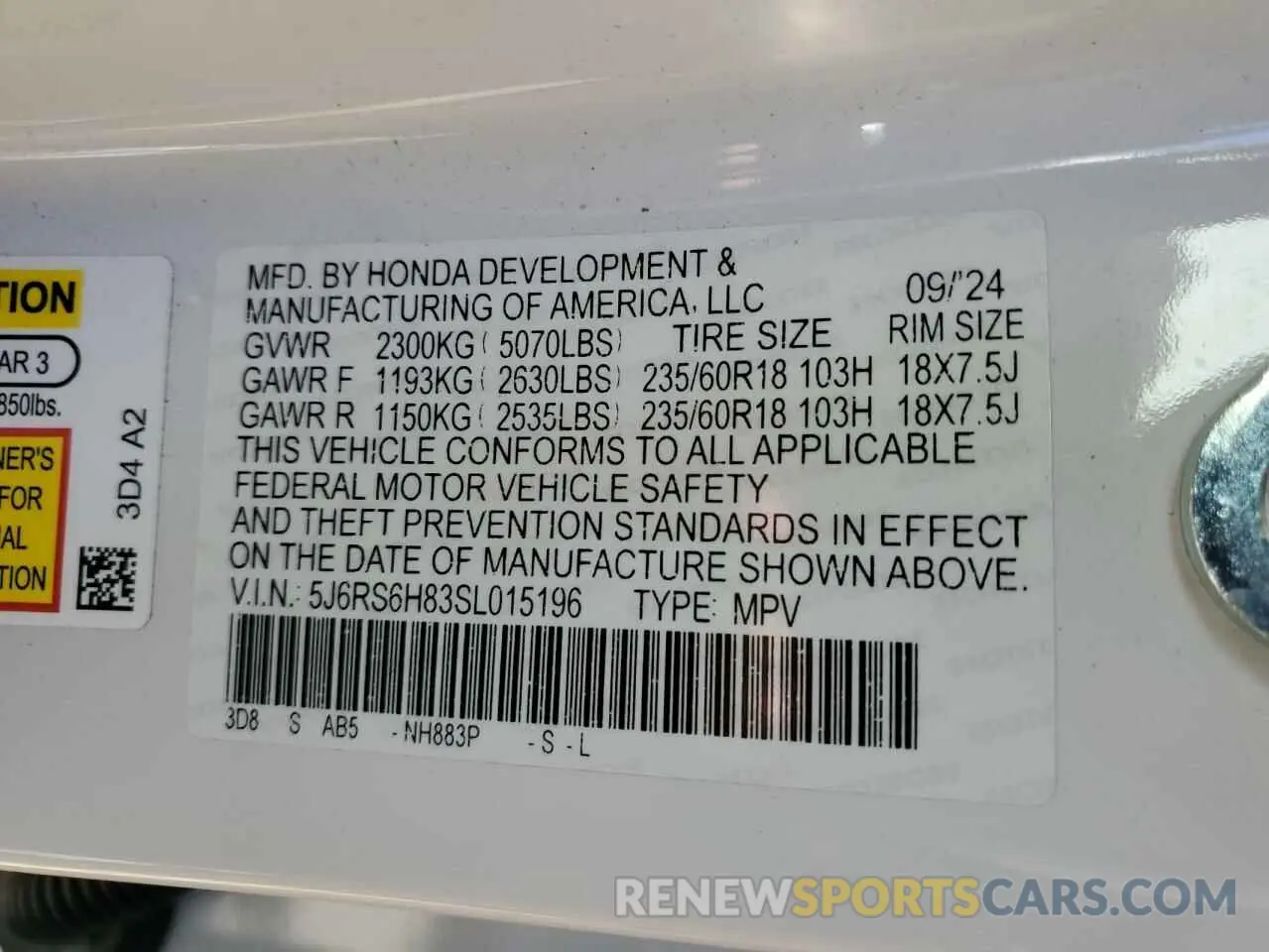 14 fotografías del automóvil dañado 5J6RS6H83SL015196 HONDA CRV 2025