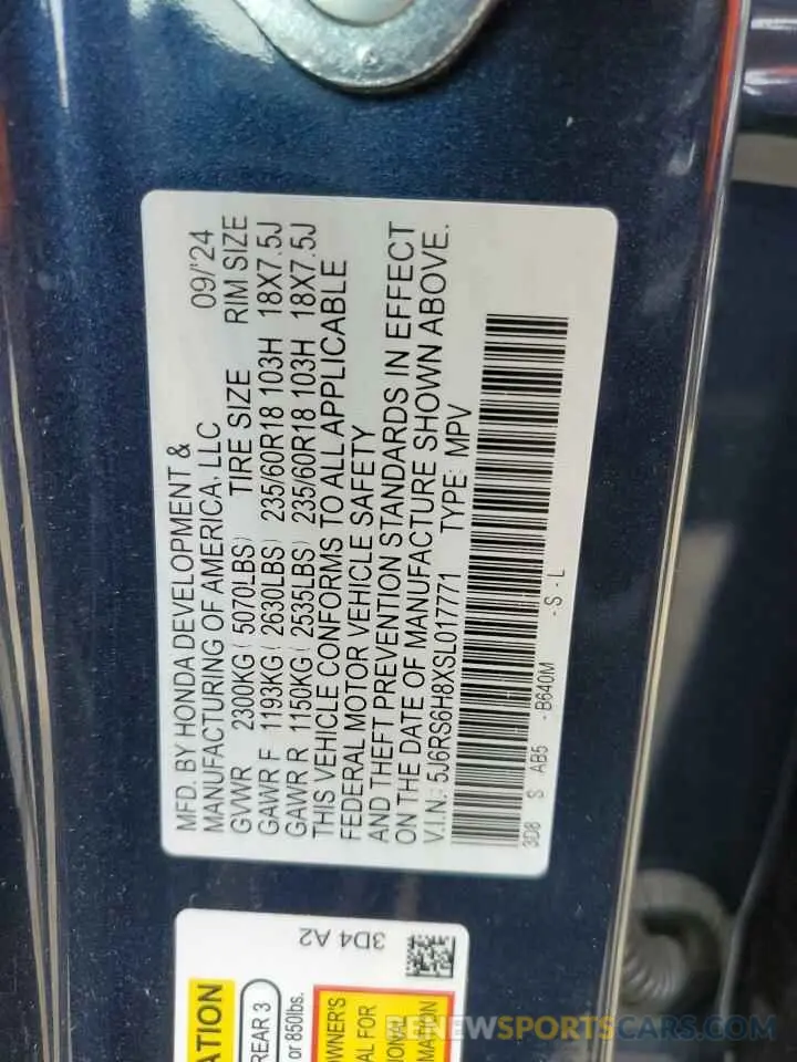 13 fotografías del automóvil dañado 5J6RS6H8XSL017771 HONDA CRV 2025