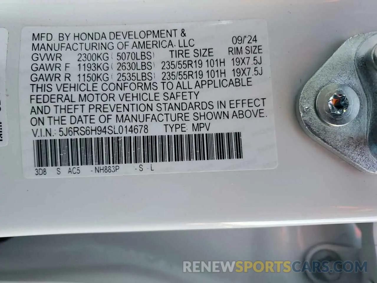 12 fotografías del automóvil dañado 5J6RS6H94SL014678 HONDA CRV 2025