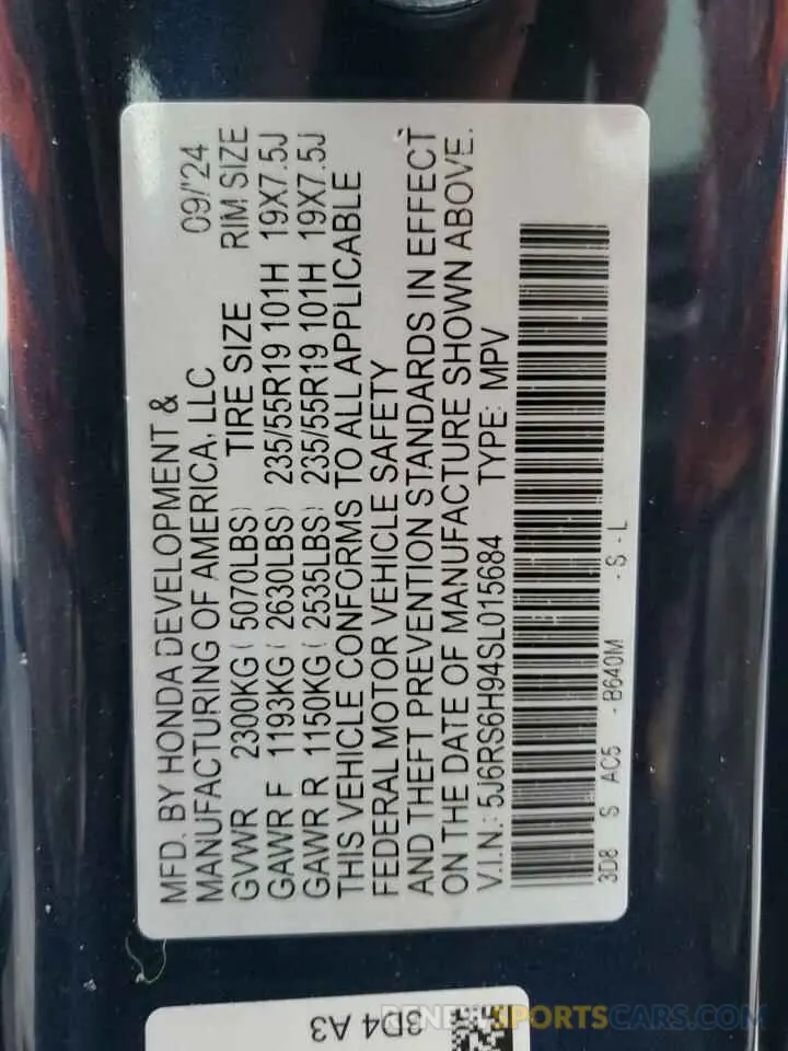 13 fotografías del automóvil dañado 5J6RS6H94SL015684 HONDA CRV 2025