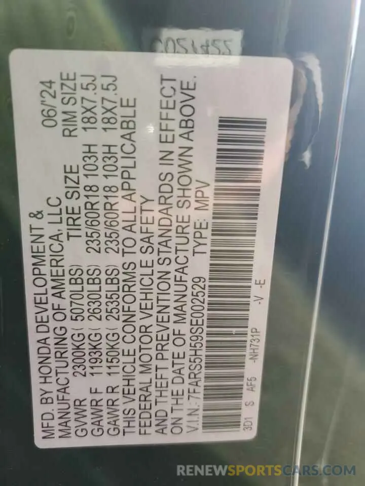 13 fotografías del automóvil dañado 7FARS5H59SE002529 HONDA CRV 2025