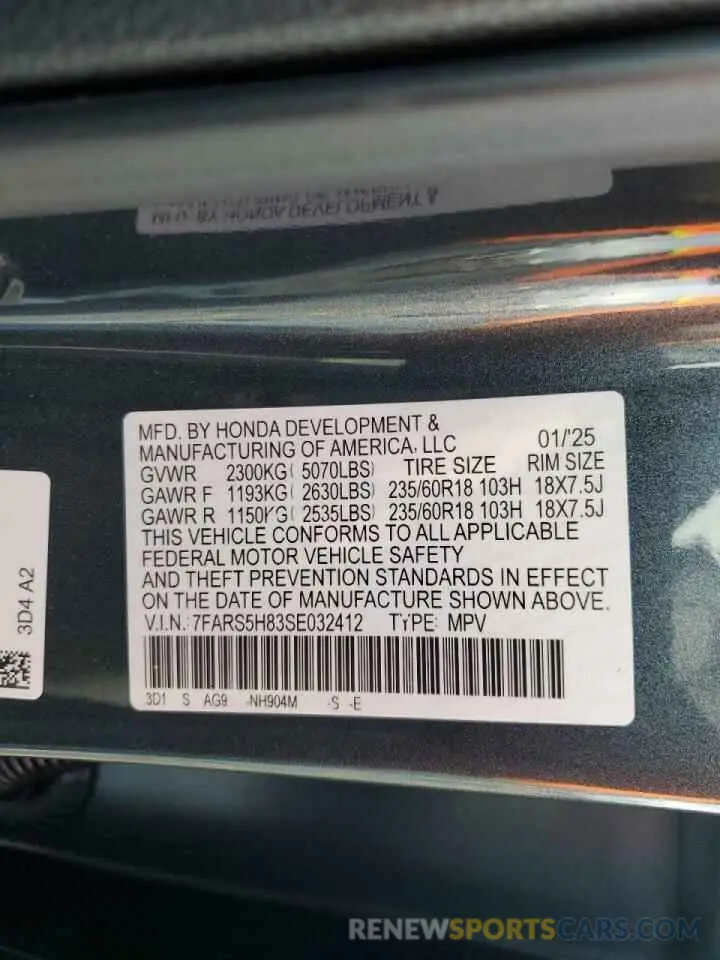 12 fotografías del automóvil dañado 7FARS5H83SE032412 HONDA CRV 2025