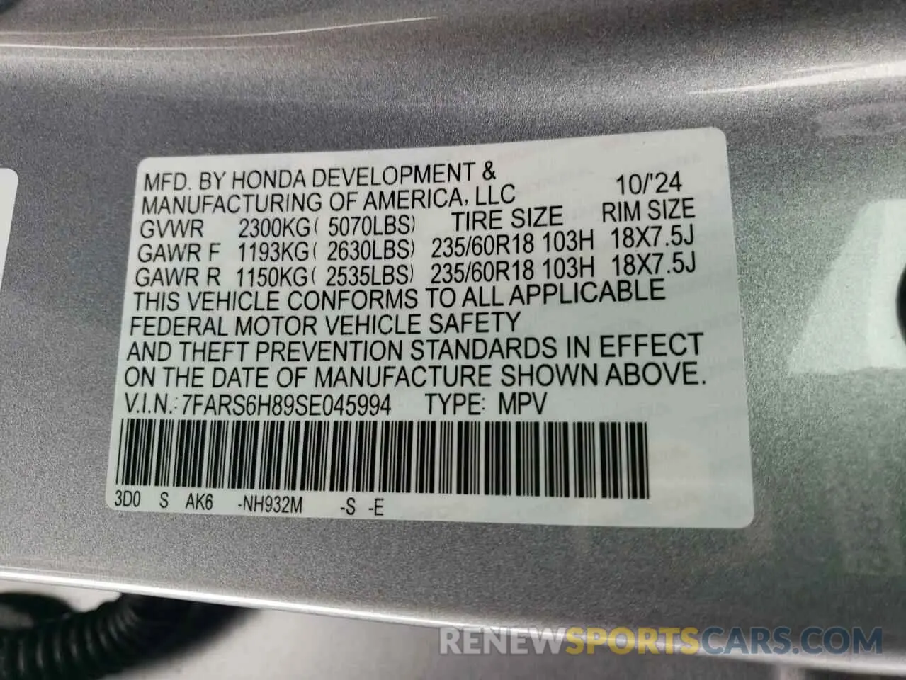 14 fotografías del automóvil dañado 7FARS6H89SE045994 HONDA CRV 2025