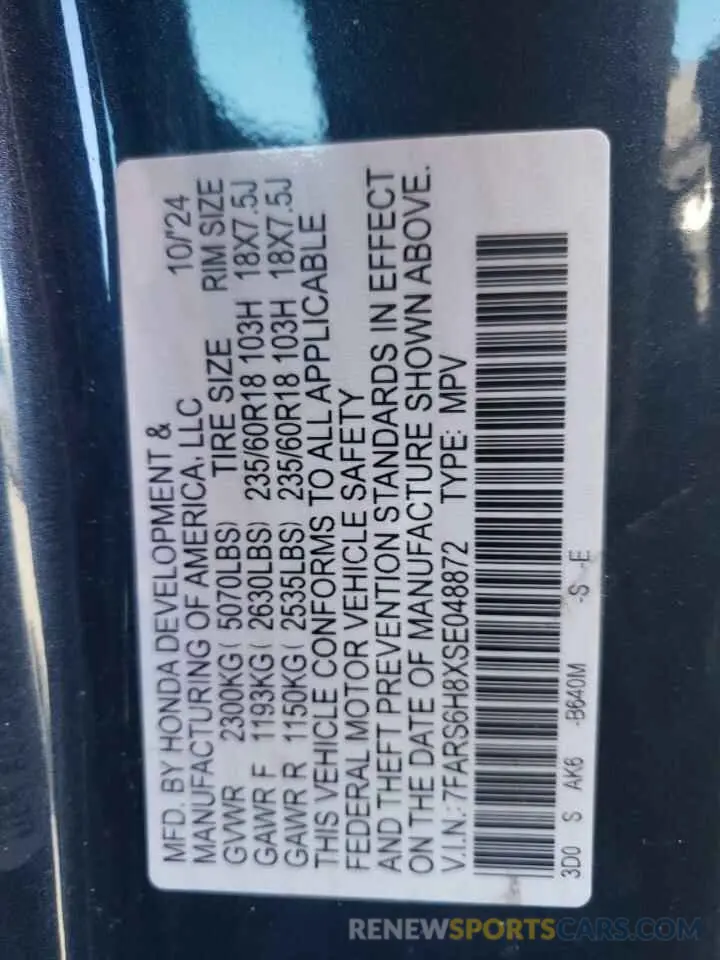 14 fotografías del automóvil dañado 7FARS6H8XSE048872 HONDA CRV 2025