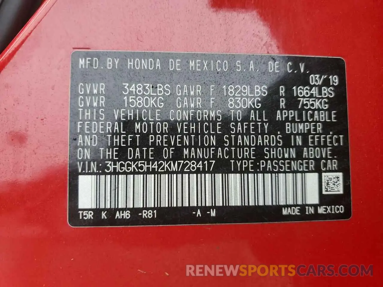 14 fotografías del automóvil dañado 3HGGK5H42KM728417 HONDA FIT 2019