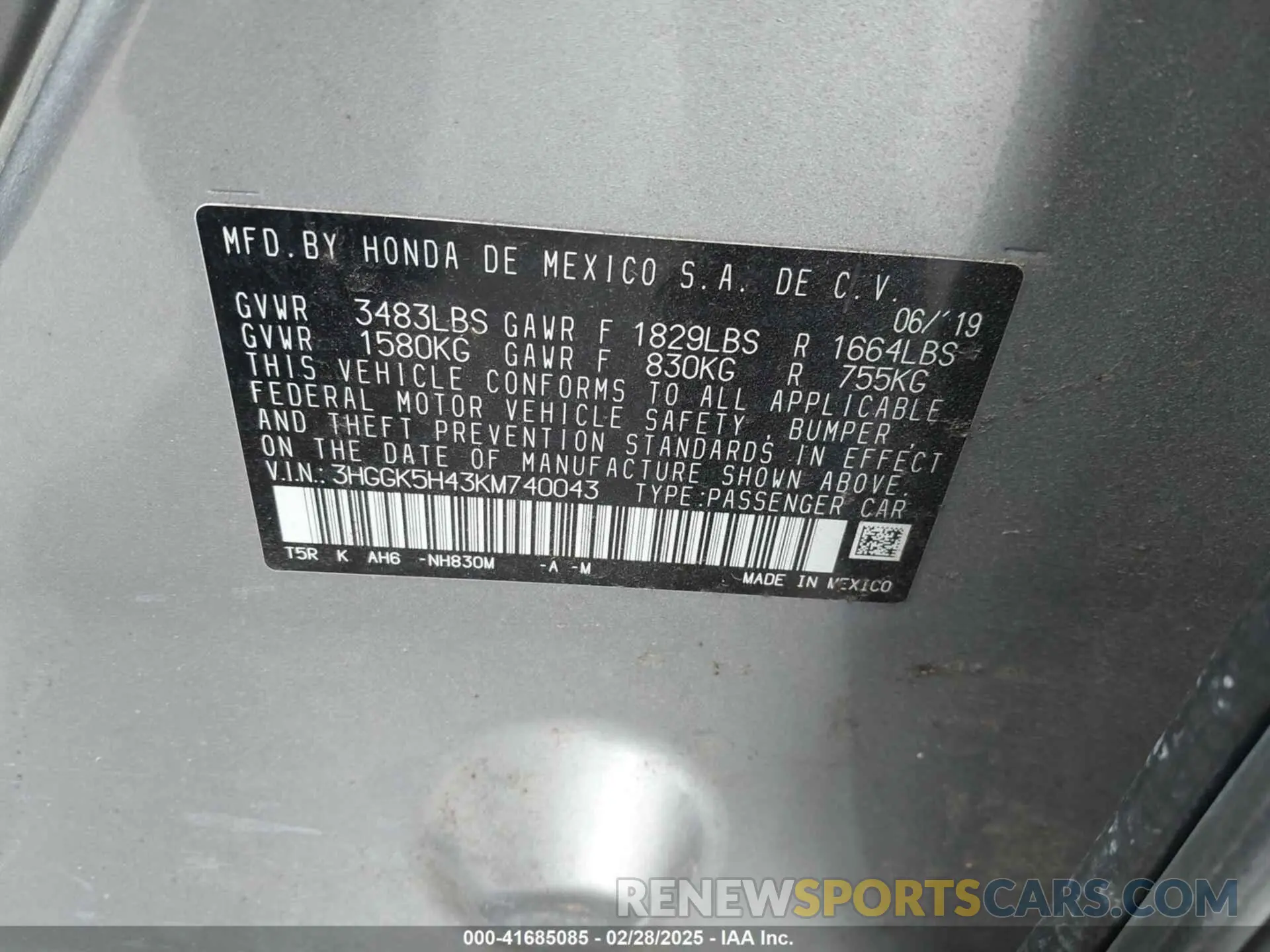 9 fotografías del automóvil dañado 3HGGK5H43KM740043 HONDA FIT 2019