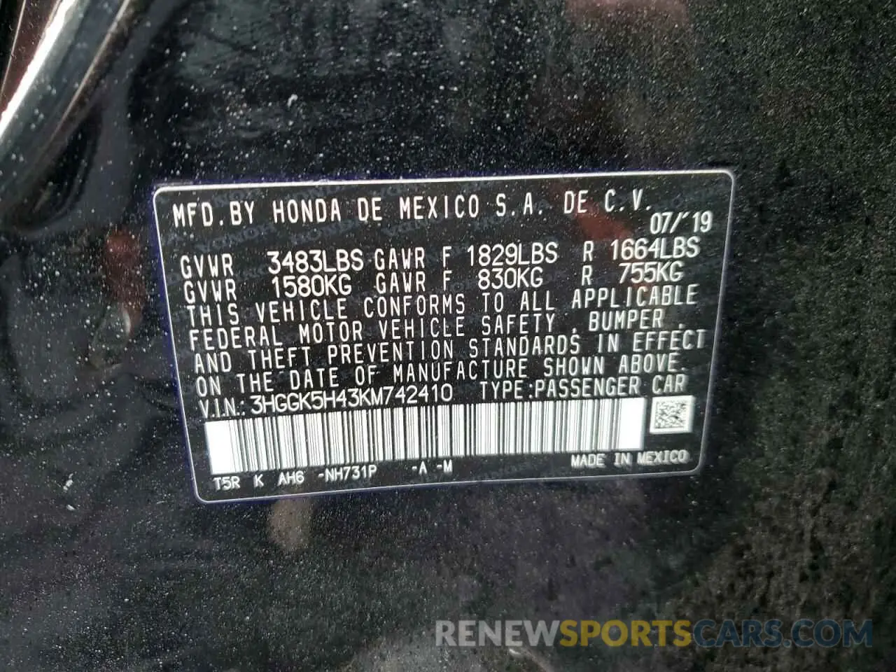 12 fotografías del automóvil dañado 3HGGK5H43KM742410 HONDA FIT 2019