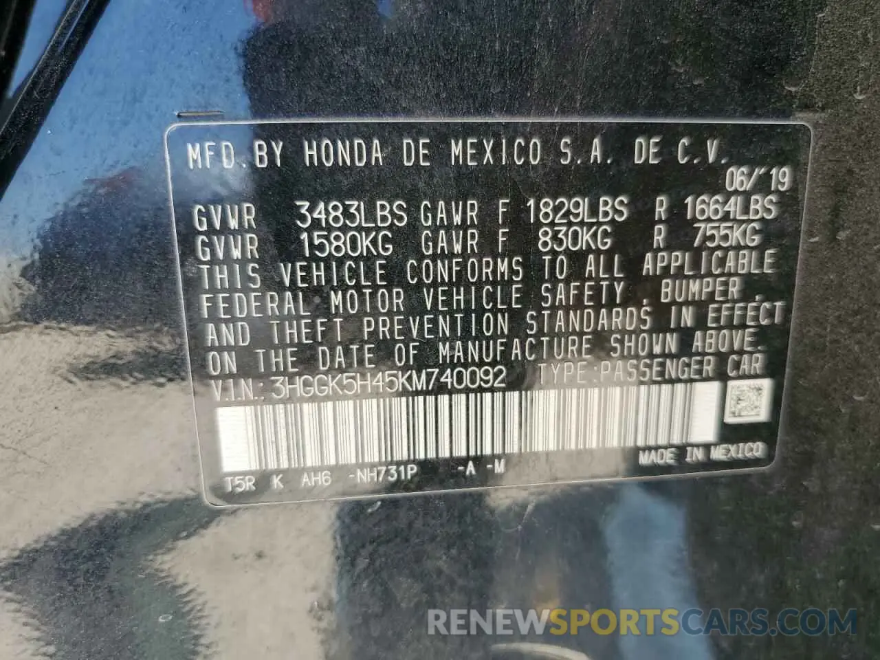12 fotografías del automóvil dañado 3HGGK5H45KM740092 HONDA FIT 2019