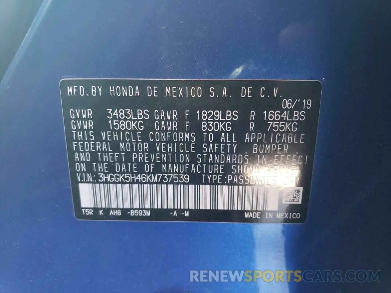 12 fotografías del automóvil dañado 3HGGK5H46KM737539 HONDA FIT 2019