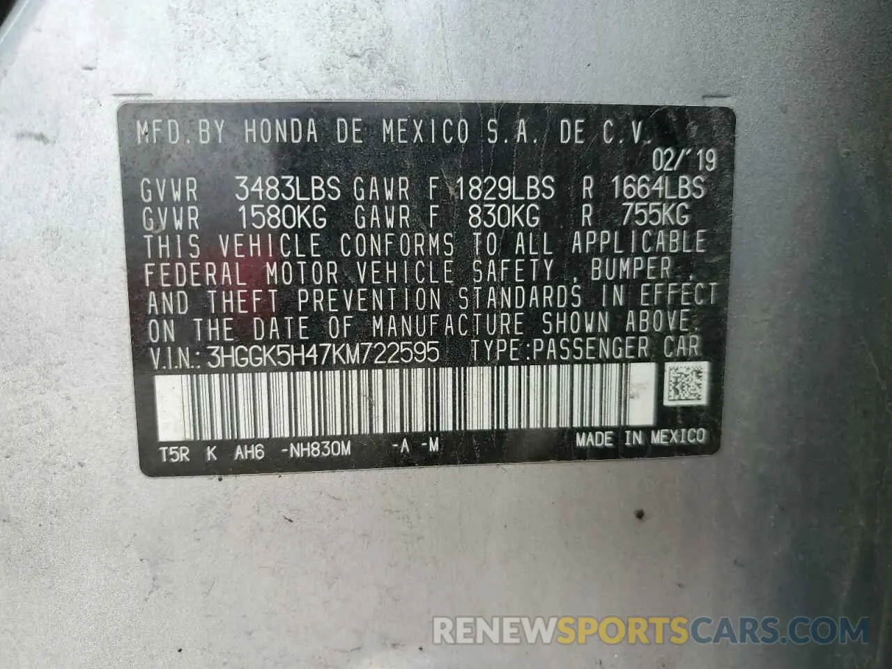 12 fotografías del automóvil dañado 3HGGK5H47KM722595 HONDA FIT 2019