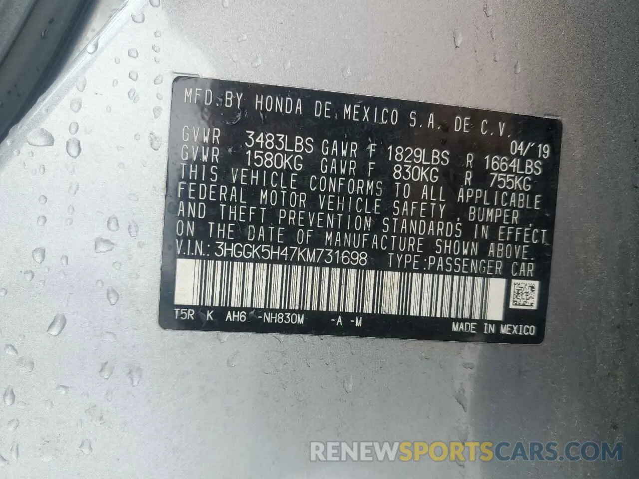 12 fotografías del automóvil dañado 3HGGK5H47KM731698 HONDA FIT 2019