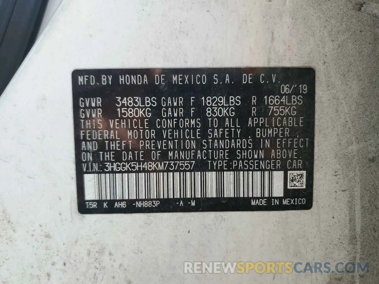 12 fotografías del automóvil dañado 3HGGK5H48KM737557 HONDA FIT 2019