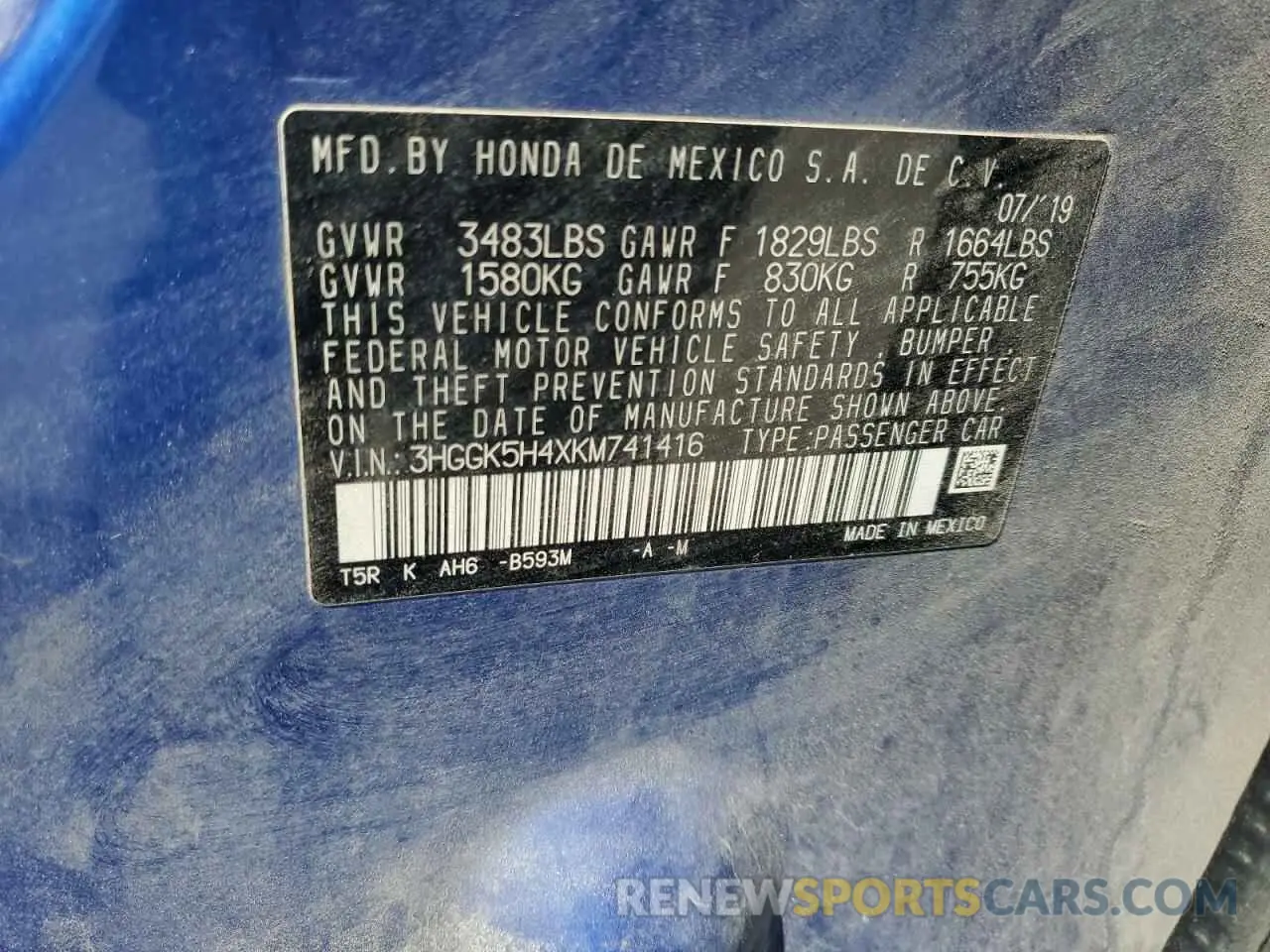 12 fotografías del automóvil dañado 3HGGK5H4XKM741416 HONDA FIT 2019