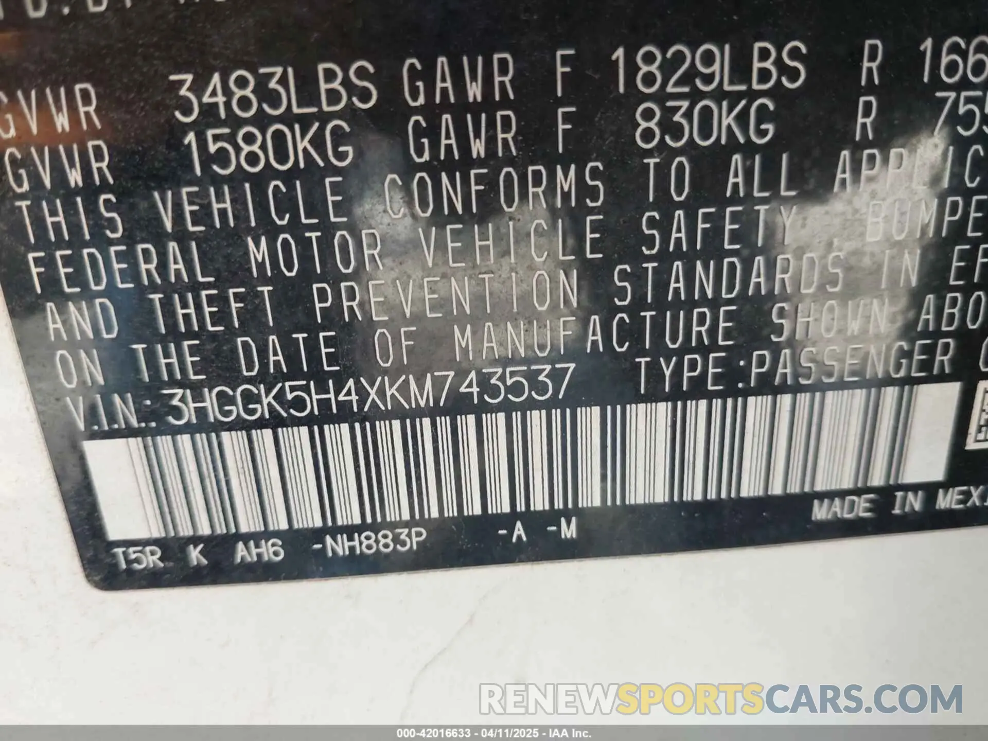 9 fotografías del automóvil dañado 3HGGK5H4XKM743537 HONDA FIT 2019