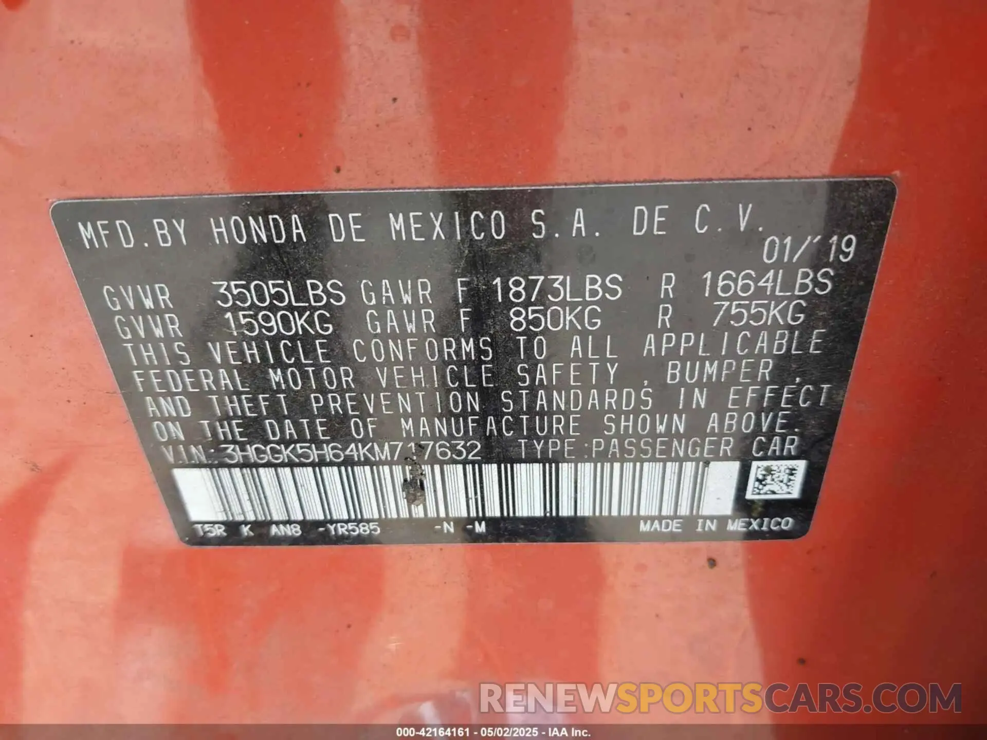 9 fotografías del automóvil dañado 3HGGK5H64KM717632 HONDA FIT 2019