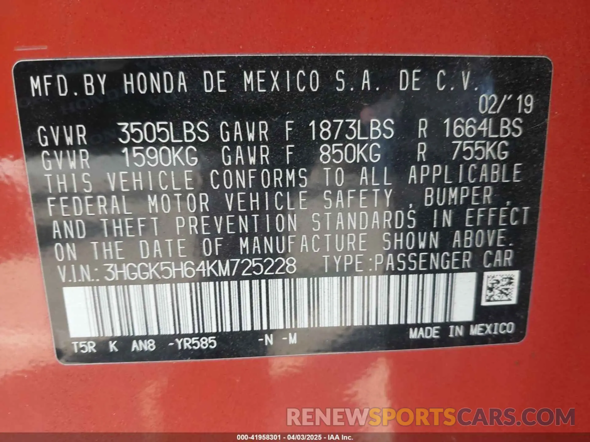 9 fotografías del automóvil dañado 3HGGK5H64KM725228 HONDA FIT 2019