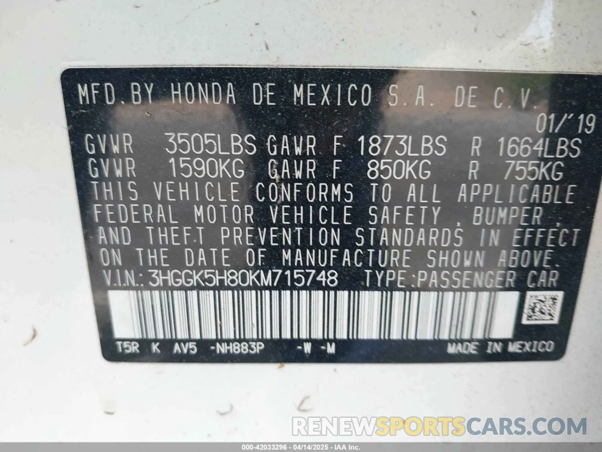 9 fotografías del automóvil dañado 3HGGK5H80KM715748 HONDA FIT 2019