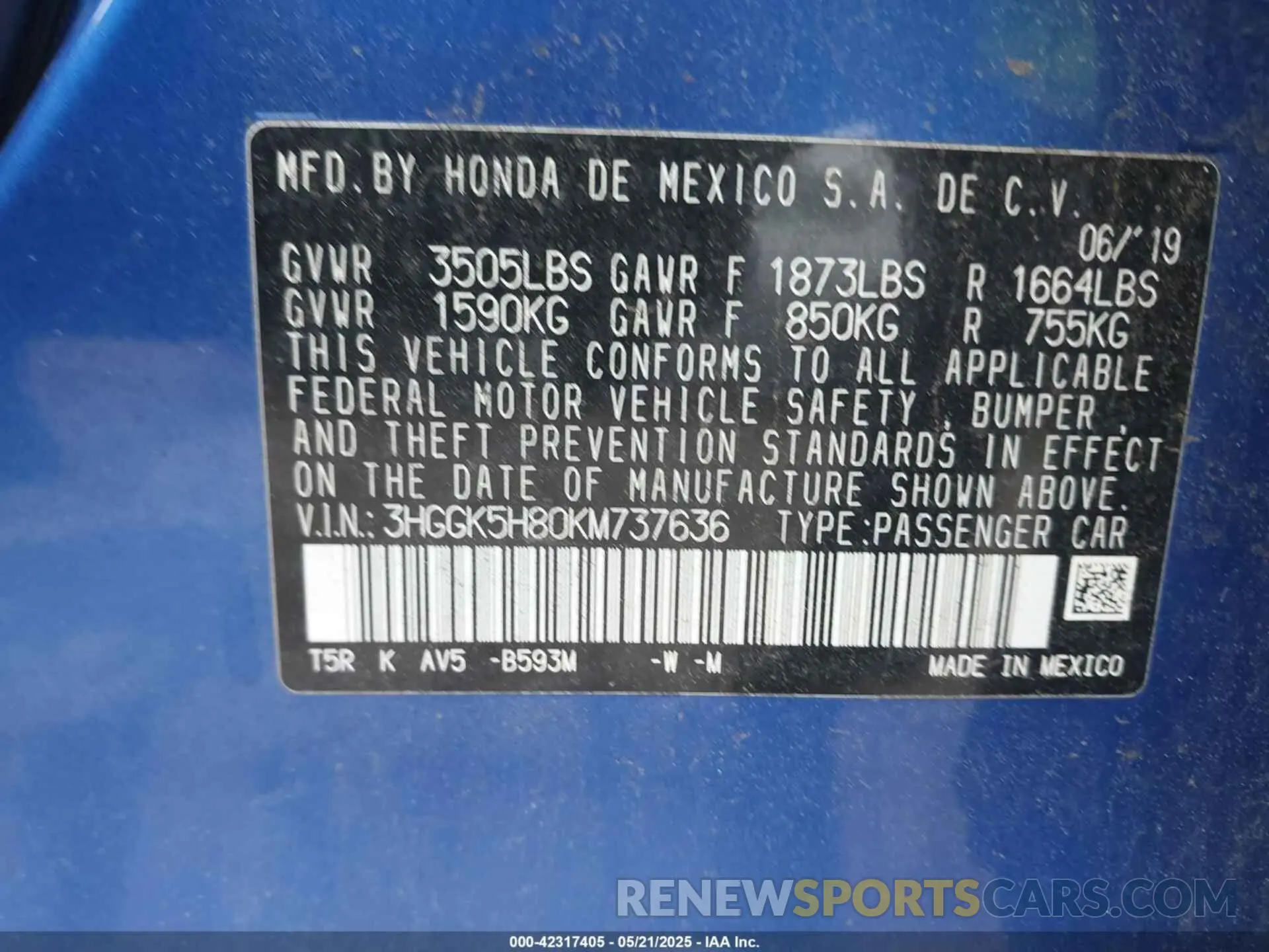 9 fotografías del automóvil dañado 3HGGK5H80KM737636 HONDA FIT 2019