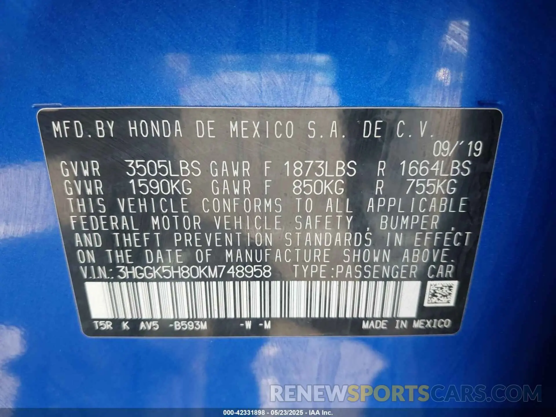 9 fotografías del automóvil dañado 3HGGK5H80KM748958 HONDA FIT 2019