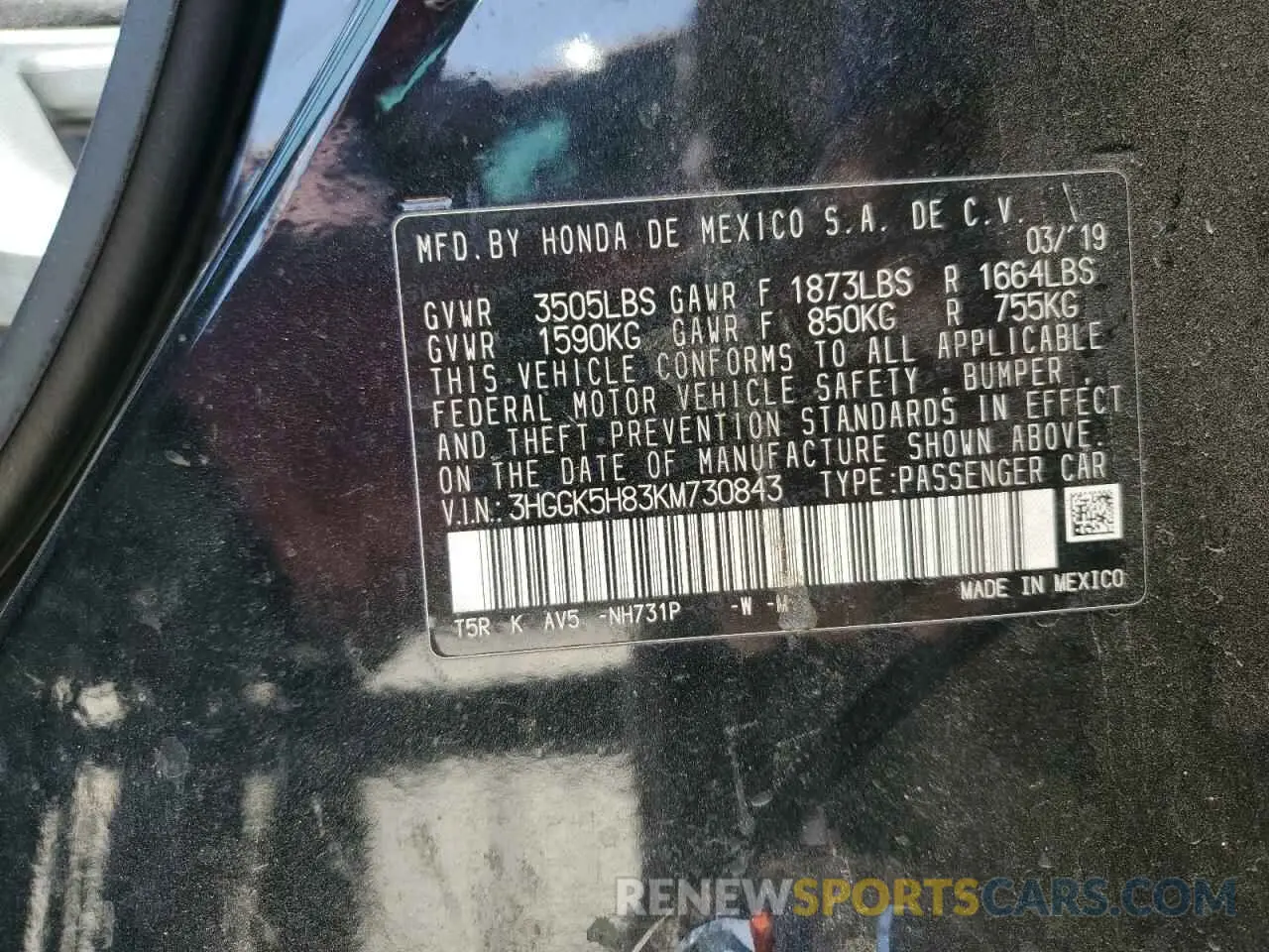 12 fotografías del automóvil dañado 3HGGK5H83KM730843 HONDA FIT 2019