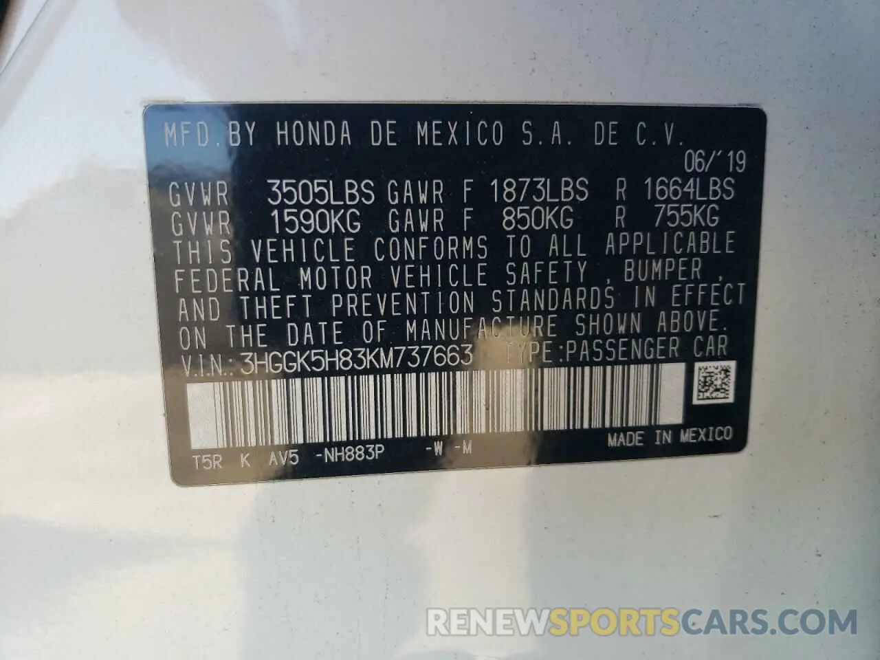 15 fotografías del automóvil dañado 3HGGK5H83KM737663 HONDA FIT 2019