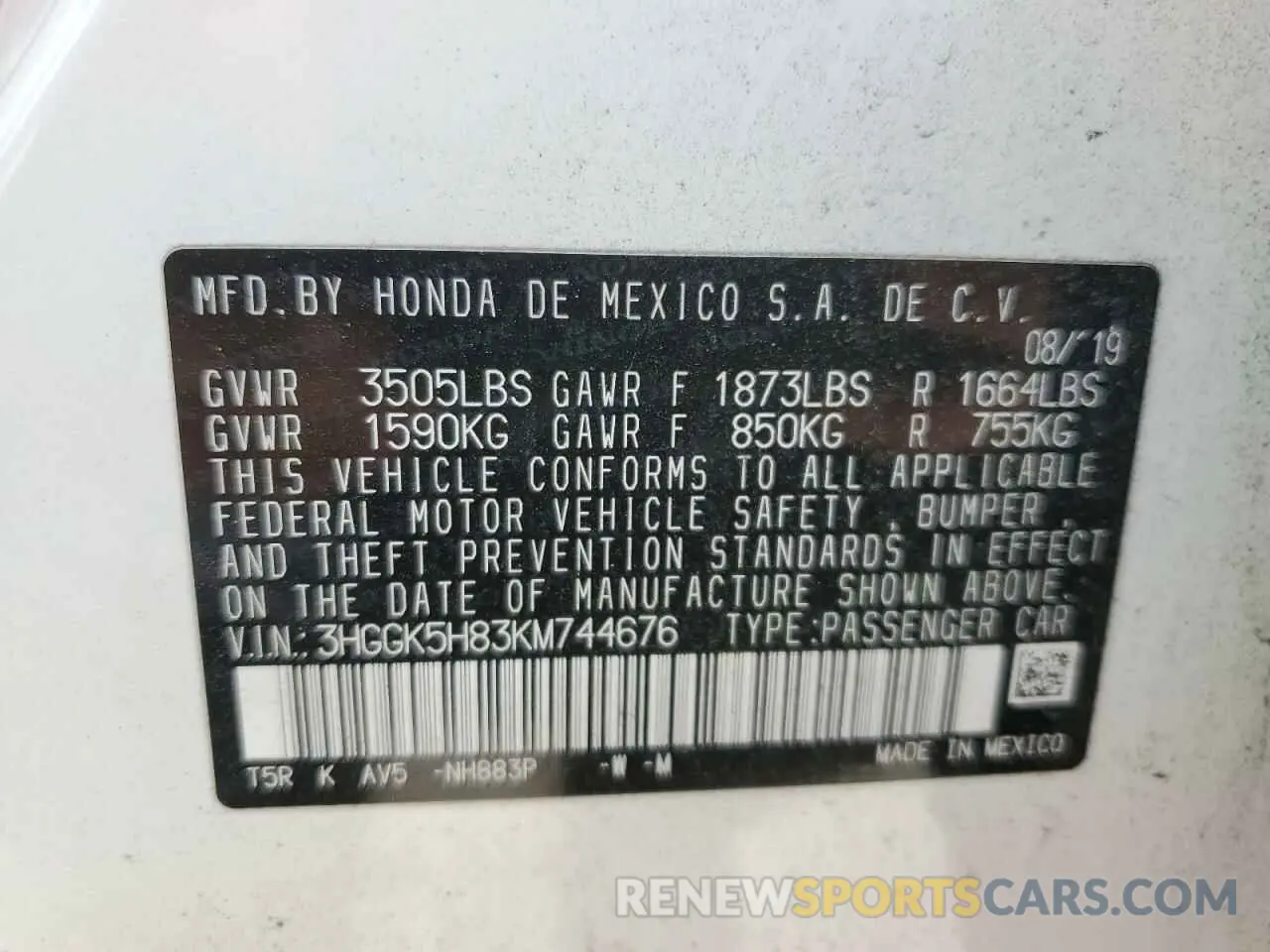 13 fotografías del automóvil dañado 3HGGK5H83KM744676 HONDA FIT 2019