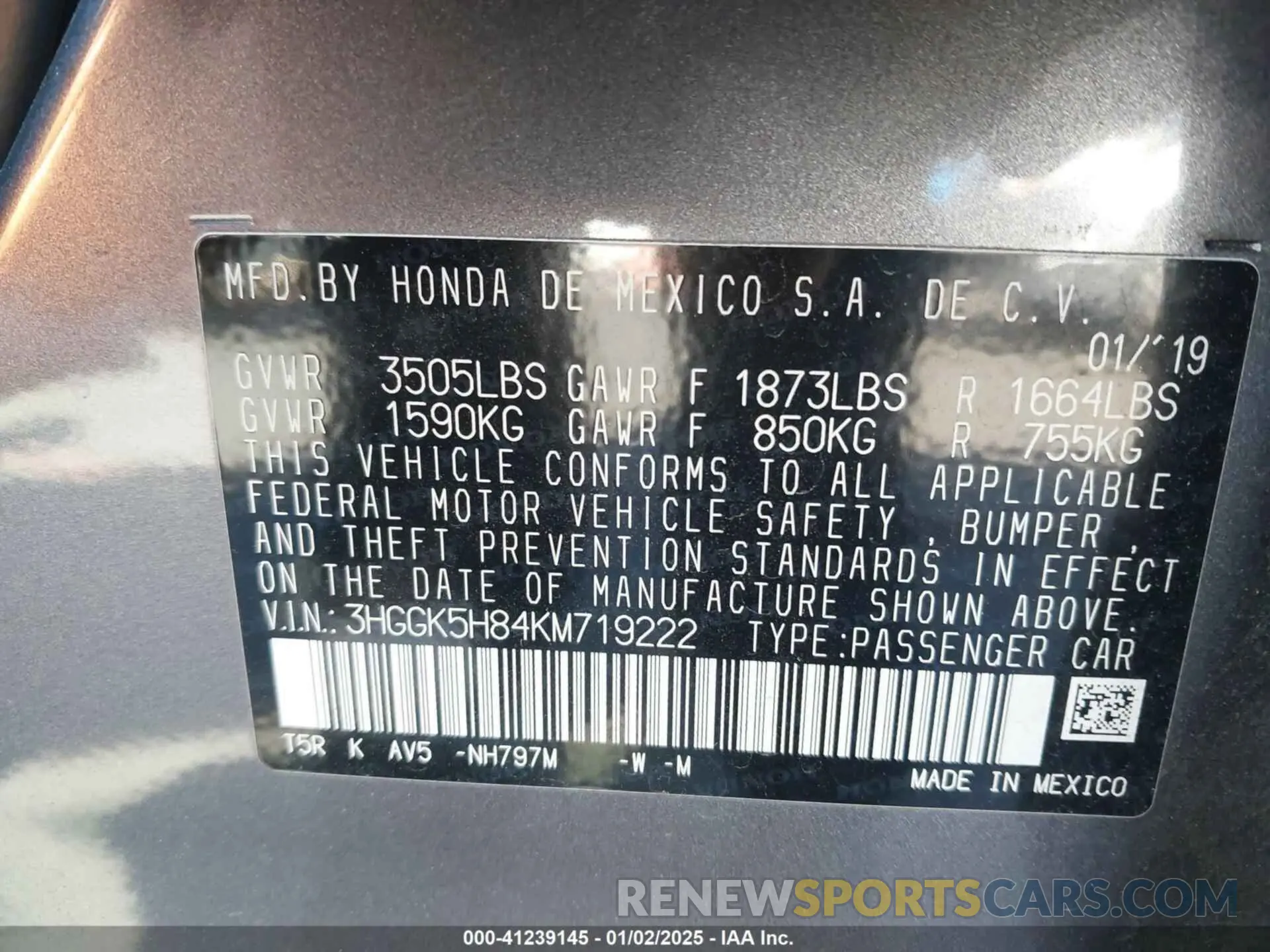 9 fotografías del automóvil dañado 3HGGK5H84KM719222 HONDA FIT 2019