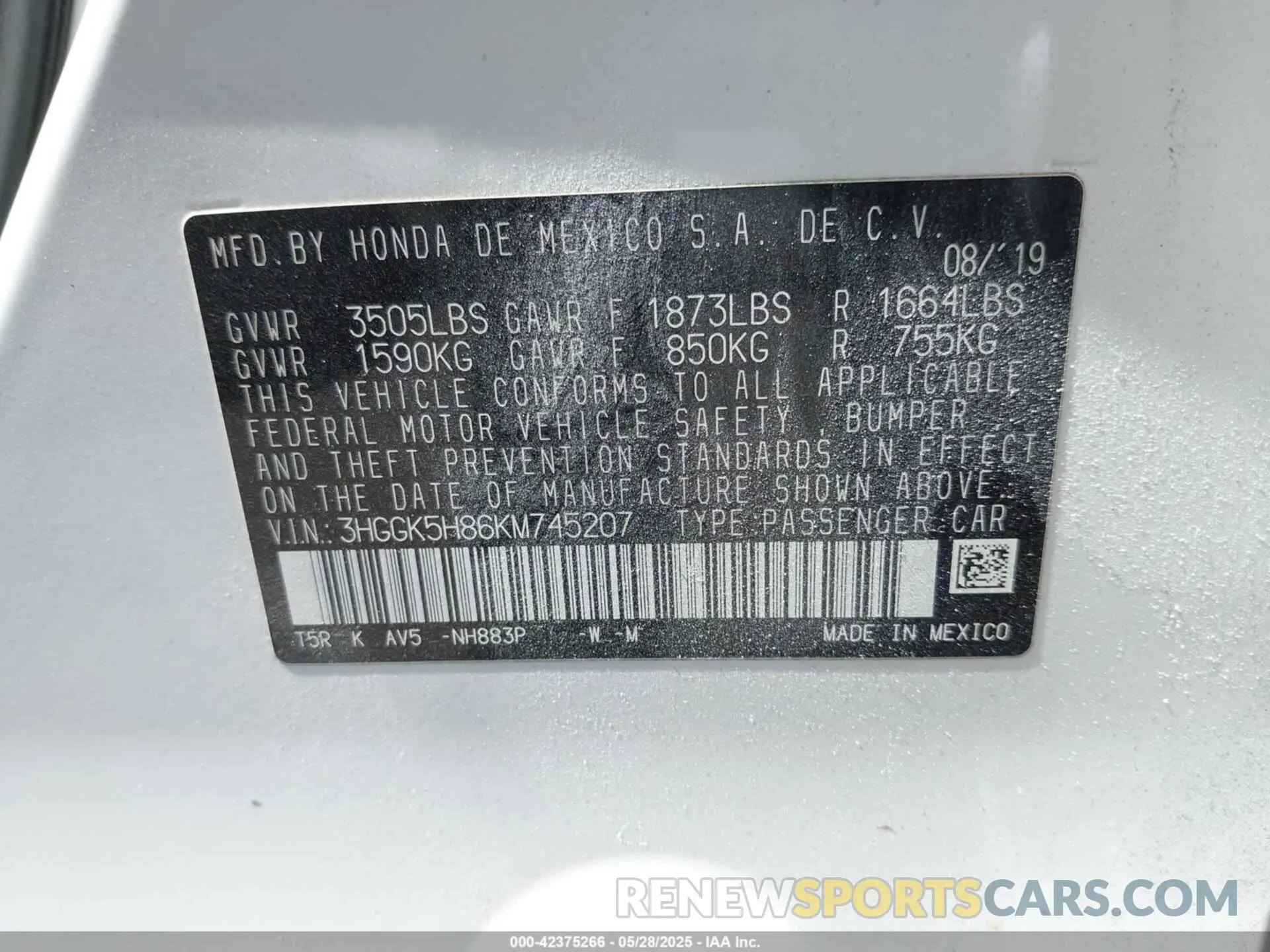 9 fotografías del automóvil dañado 3HGGK5H86KM745207 HONDA FIT 2019