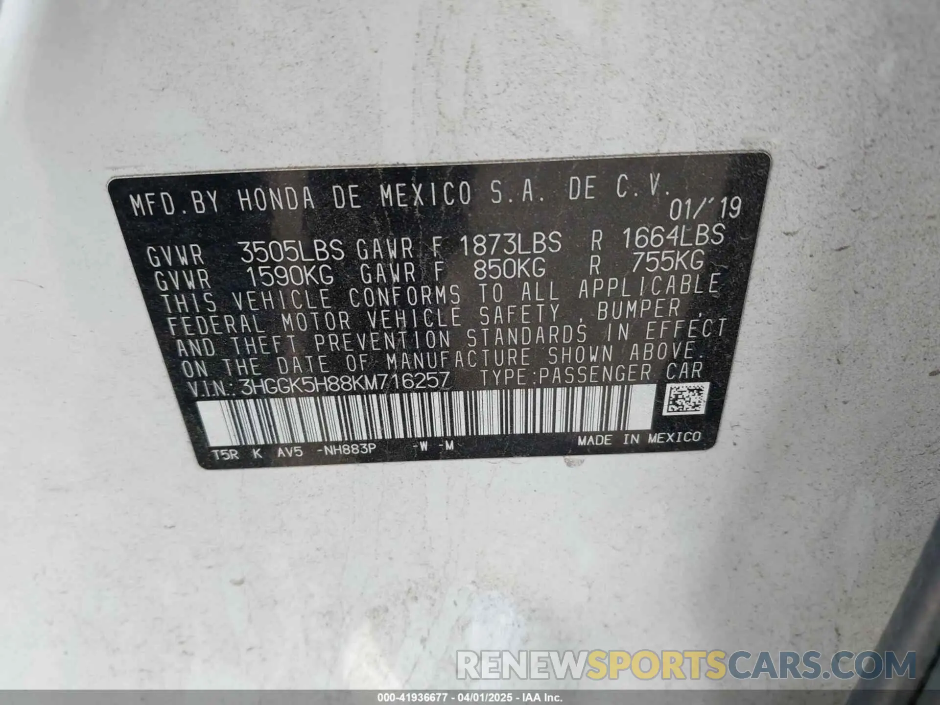 9 fotografías del automóvil dañado 3HGGK5H88KM716257 HONDA FIT 2019