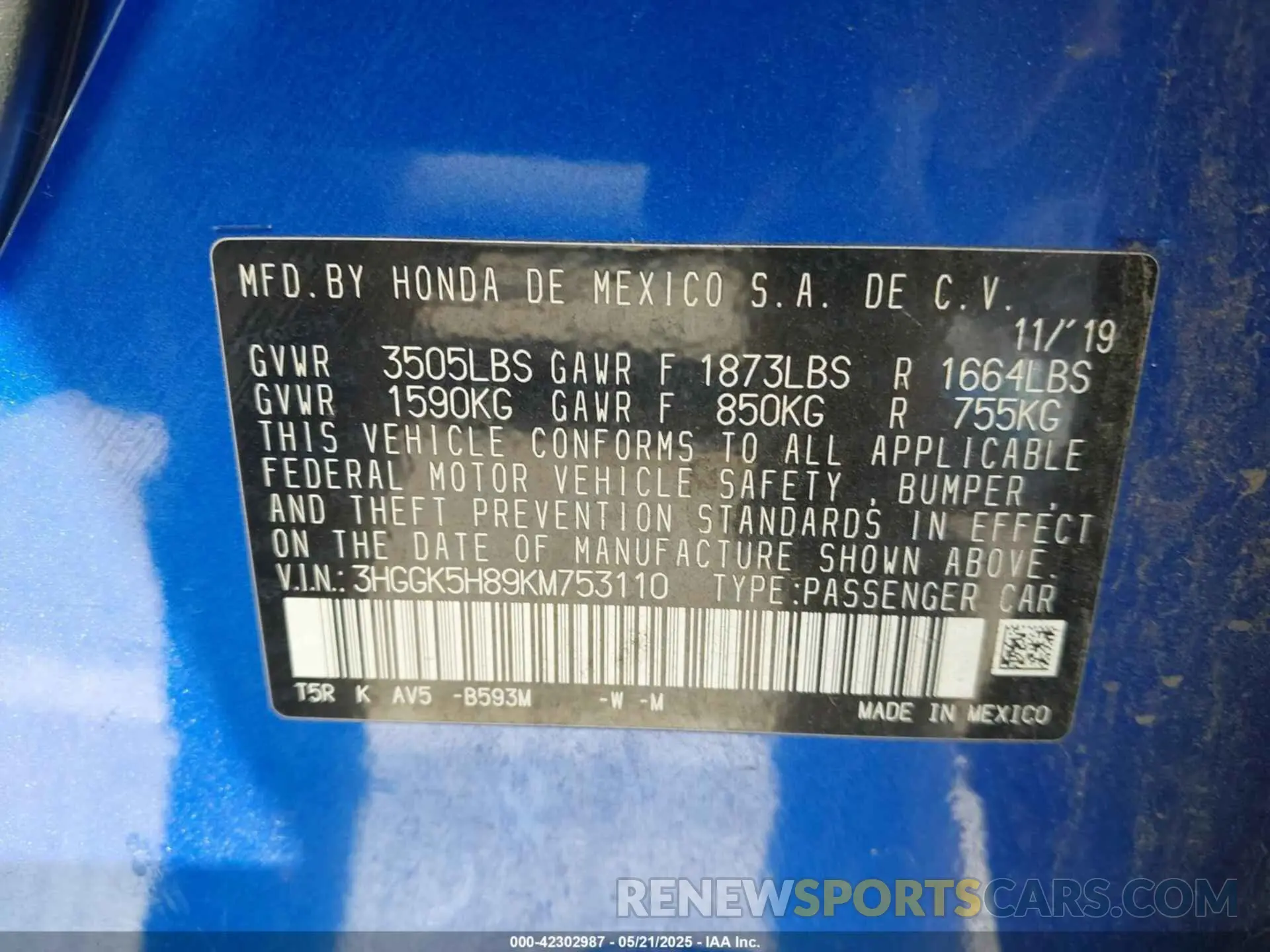 9 fotografías del automóvil dañado 3HGGK5H89KM753110 HONDA FIT 2019