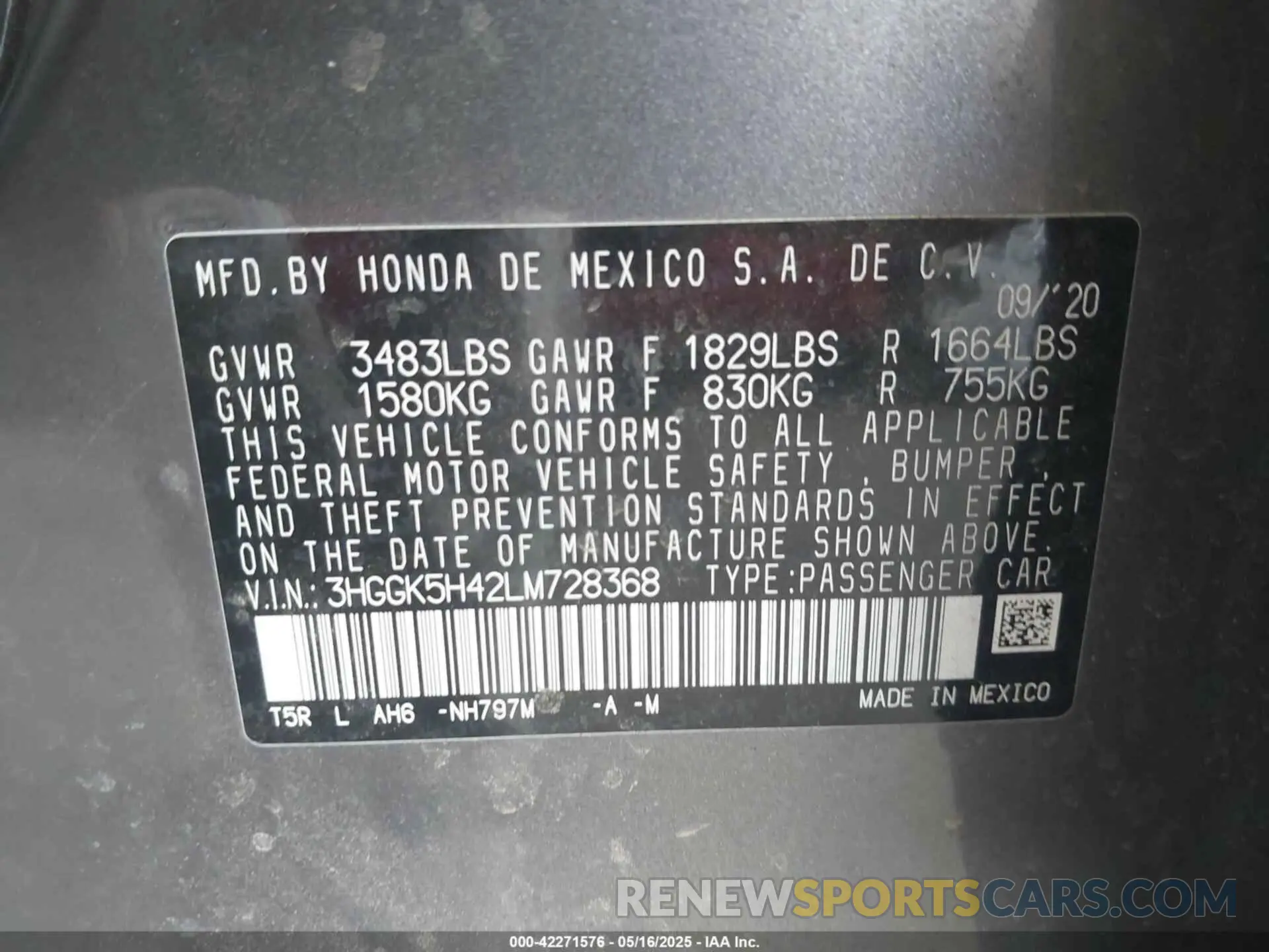 9 fotografías del automóvil dañado 3HGGK5H42LM728368 HONDA FIT 2020