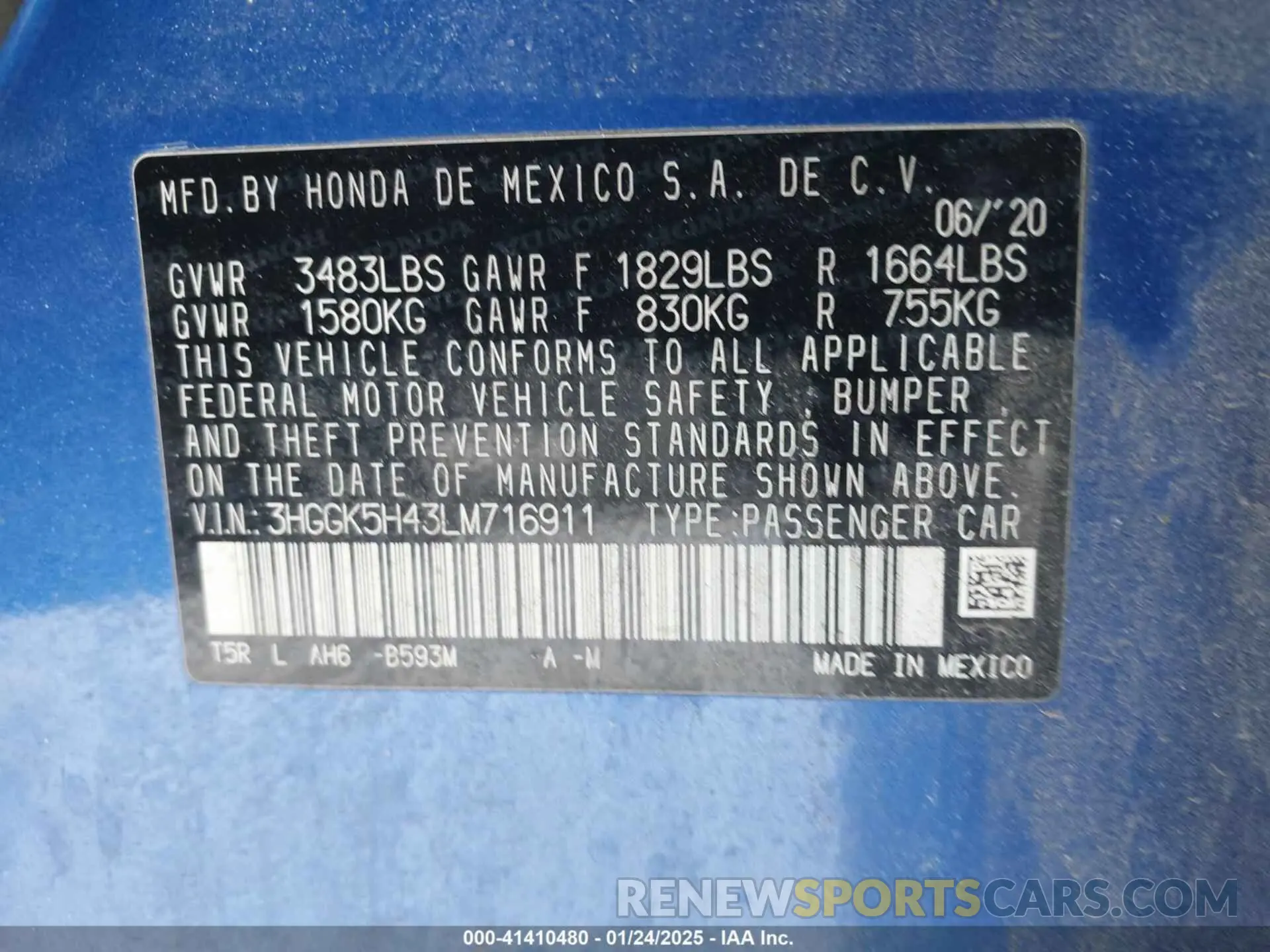 9 fotografías del automóvil dañado 3HGGK5H43LM716911 HONDA FIT 2020