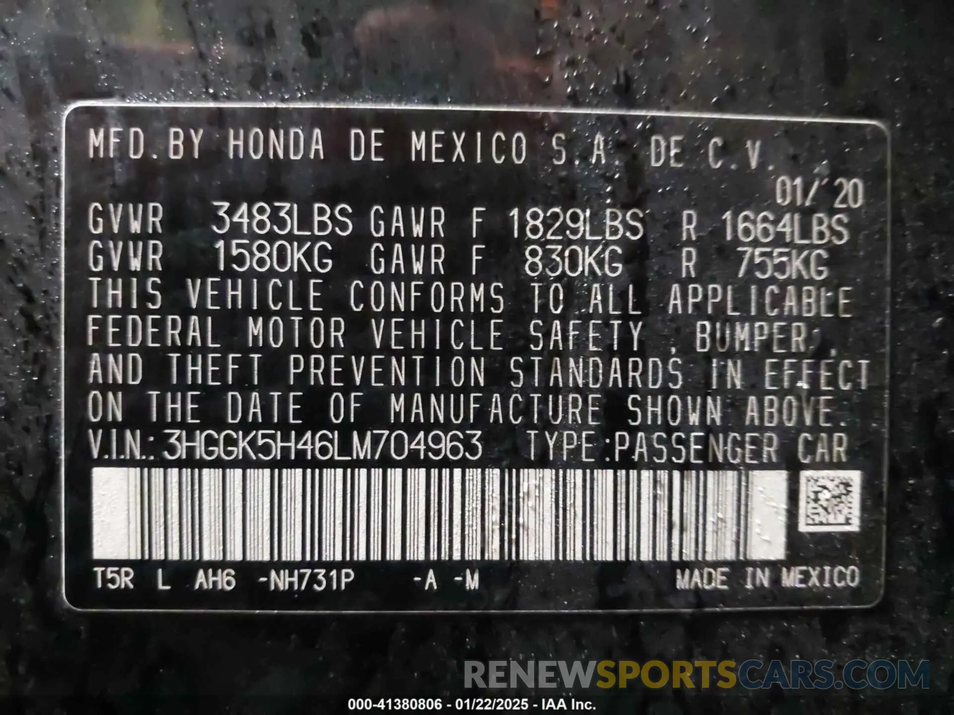 9 fotografías del automóvil dañado 3HGGK5H46LM704963 HONDA FIT 2020
