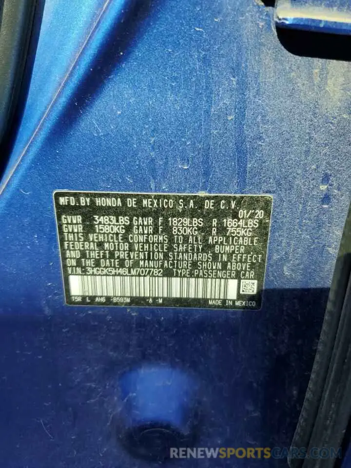 12 fotografías del automóvil dañado 3HGGK5H46LM707782 HONDA FIT 2020