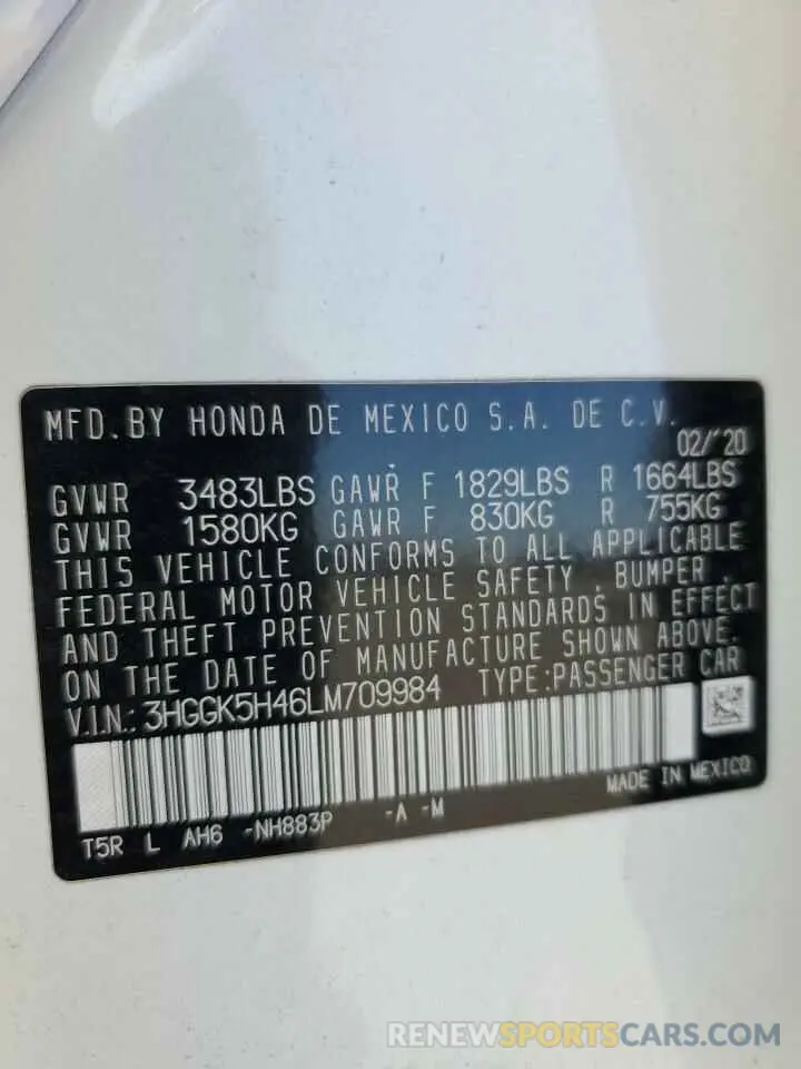 12 fotografías del automóvil dañado 3HGGK5H46LM709984 HONDA FIT 2020