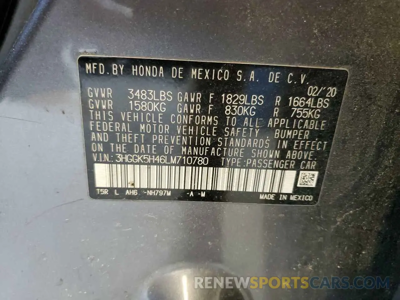 14 fotografías del automóvil dañado 3HGGK5H46LM710780 HONDA FIT 2020