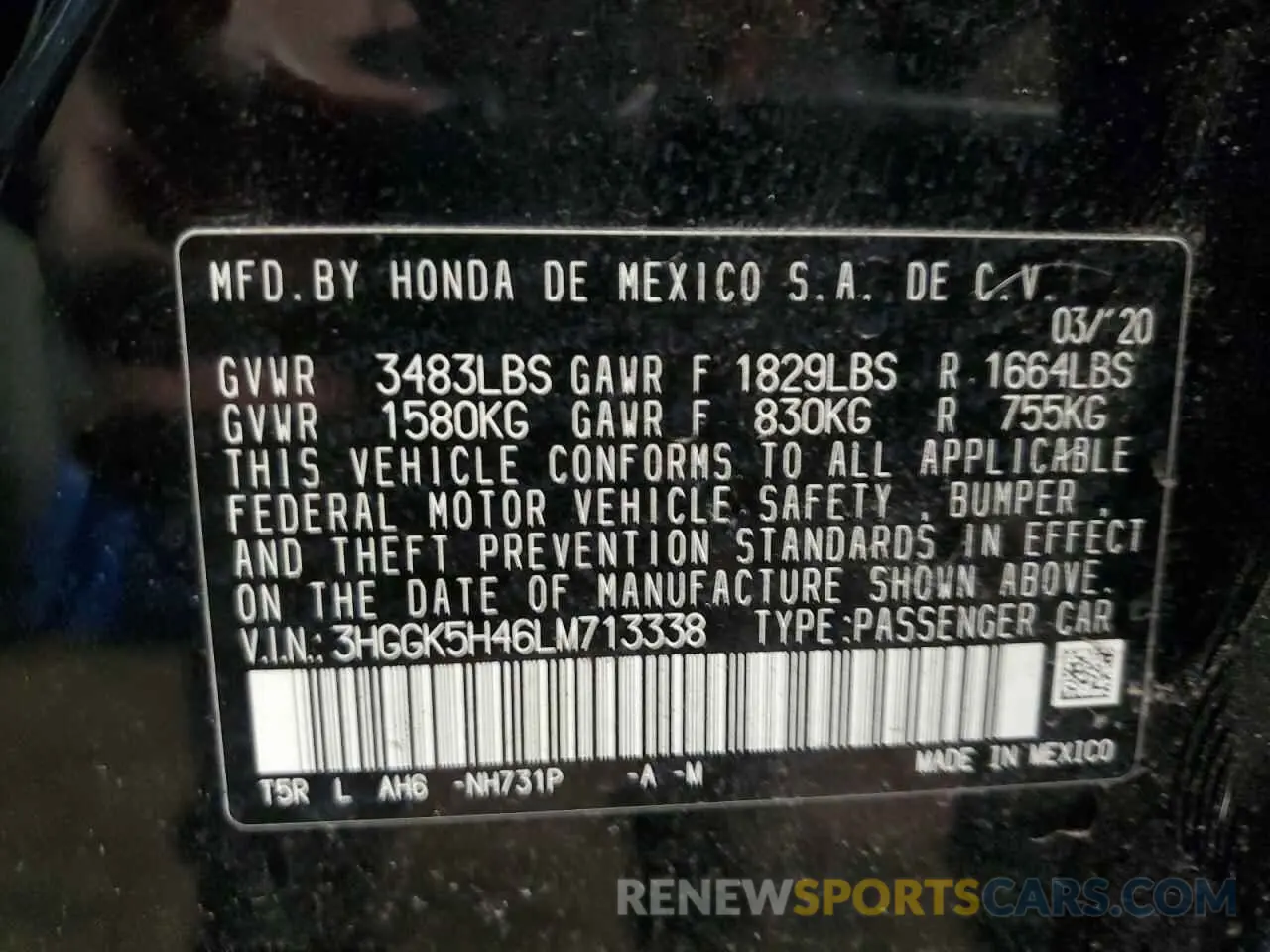 12 fotografías del automóvil dañado 3HGGK5H46LM713338 HONDA FIT 2020