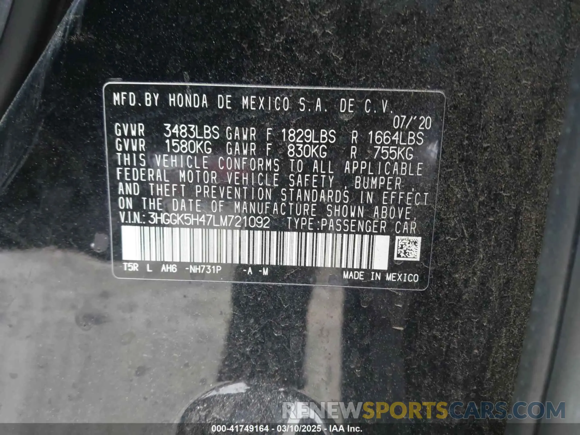 9 fotografías del automóvil dañado 3HGGK5H47LM721092 HONDA FIT 2020