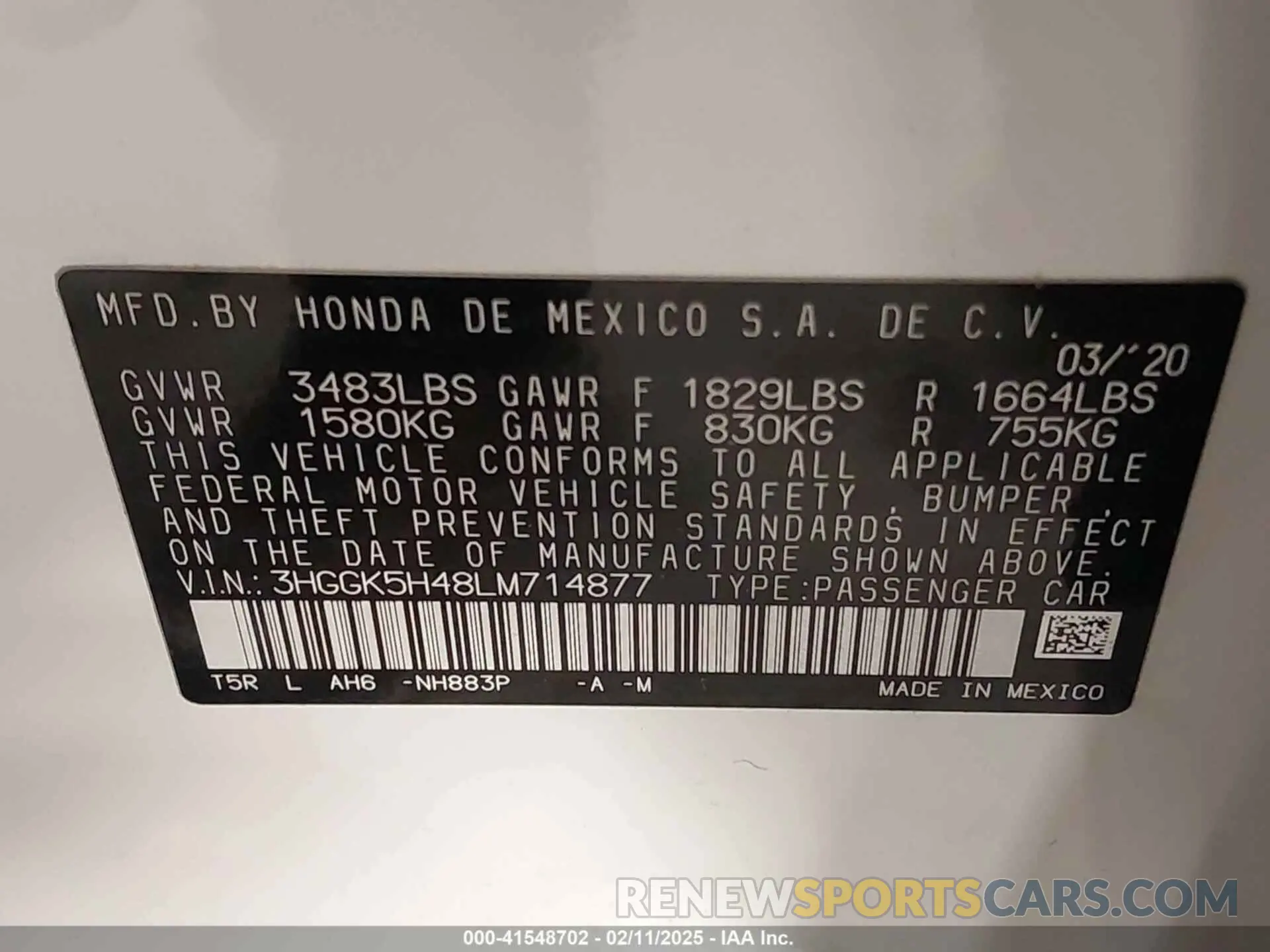 9 fotografías del automóvil dañado 3HGGK5H48LM714877 HONDA FIT 2020