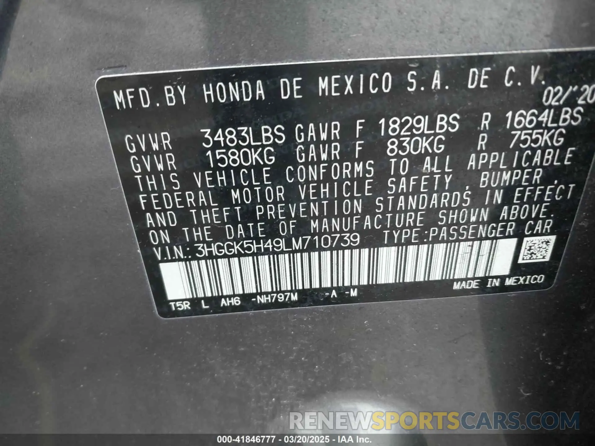 9 fotografías del automóvil dañado 3HGGK5H49LM710739 HONDA FIT 2020