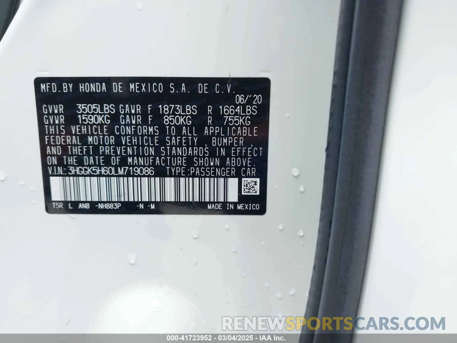9 fotografías del automóvil dañado 3HGGK5H60LM719086 HONDA FIT 2020