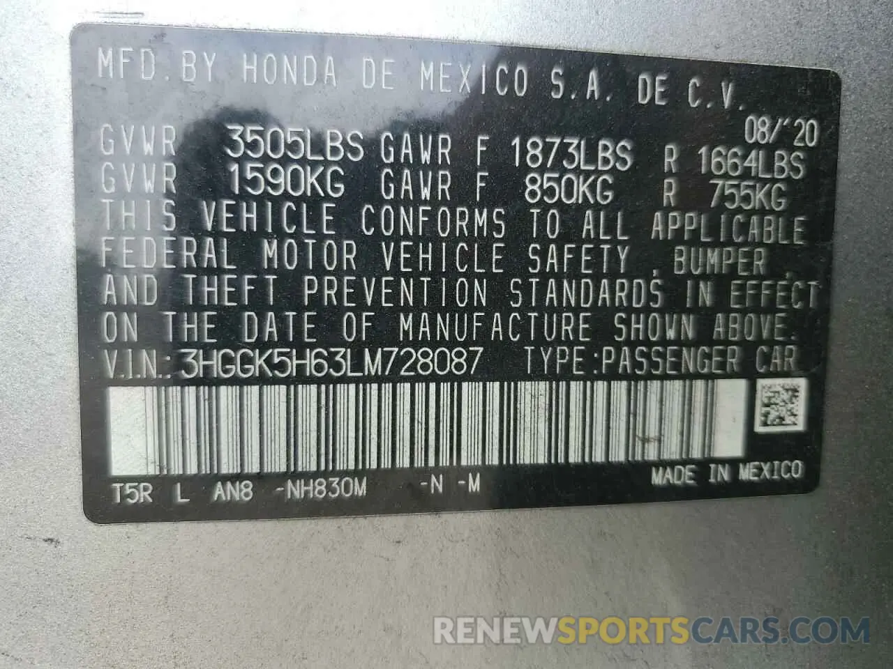 15 fotografías del automóvil dañado 3HGGK5H63LM728087 HONDA FIT 2020
