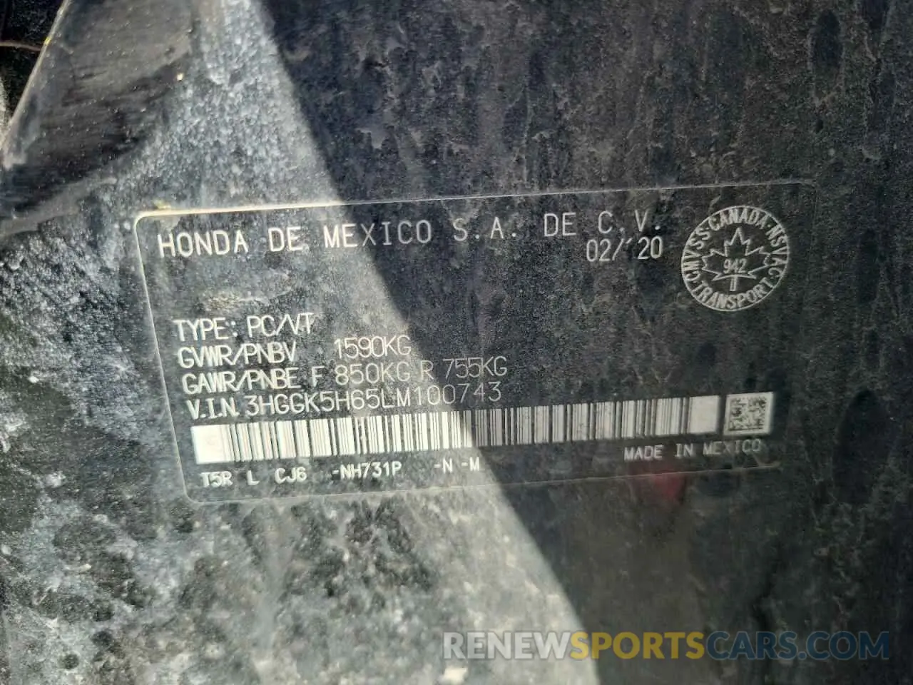 12 fotografías del automóvil dañado 3HGGK5H65LM100743 HONDA FIT 2020