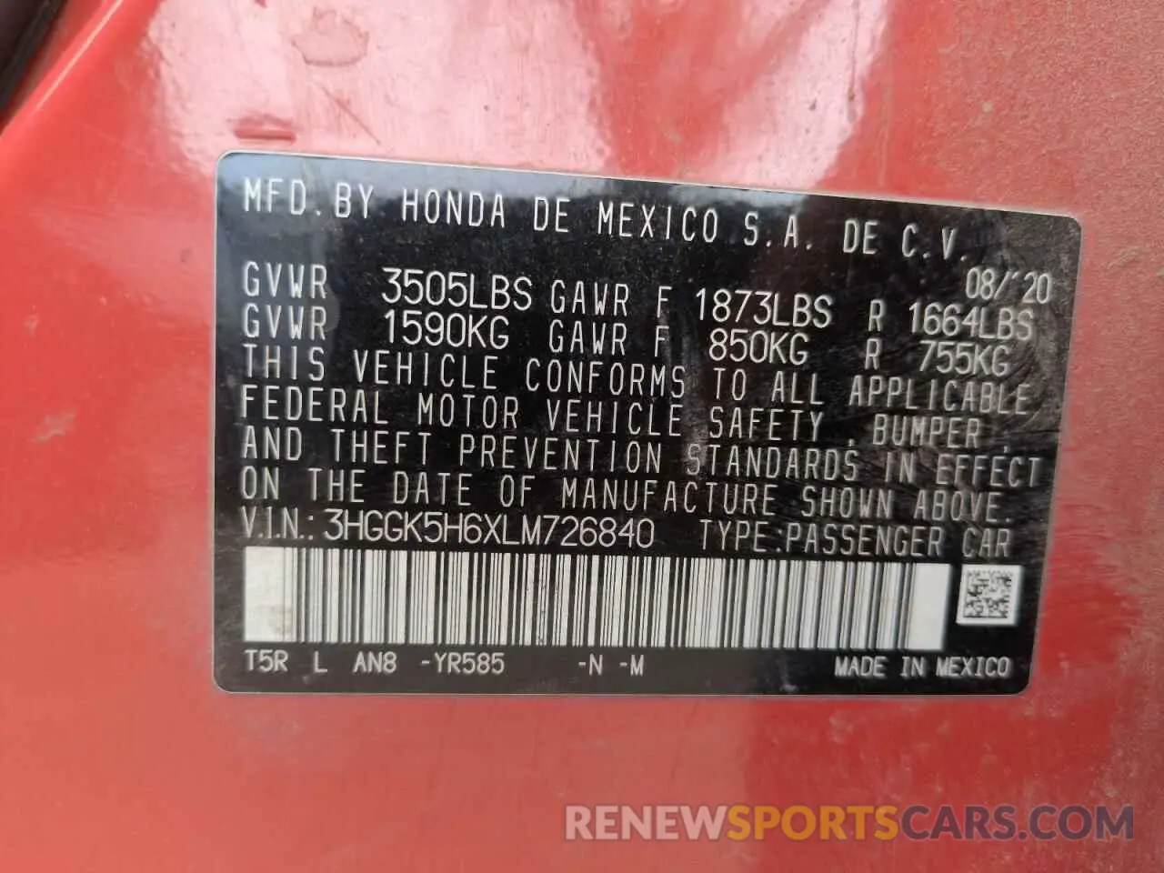 12 fotografías del automóvil dañado 3HGGK5H6XLM726840 HONDA FIT 2020